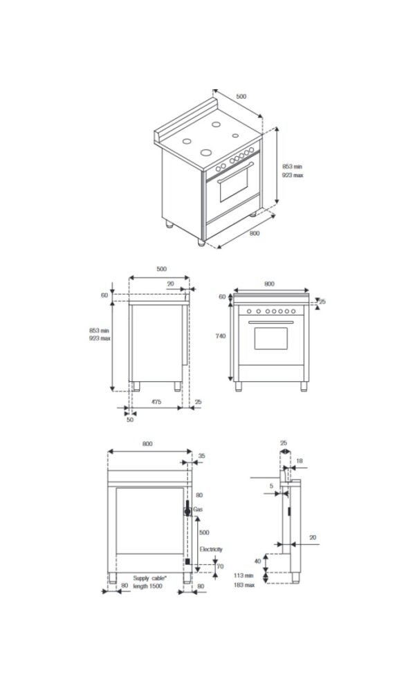 La Germania AMN855GXV/24 Americana Cuisine de accosto cm. 80 x 50 - four inox 1 gaz + 5 brûlures au gaz - Image 3